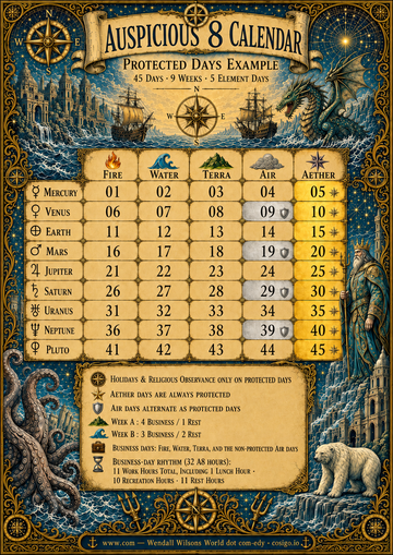 A8 protected days example with Aether highlighted gold and alternating Air highlighted silver